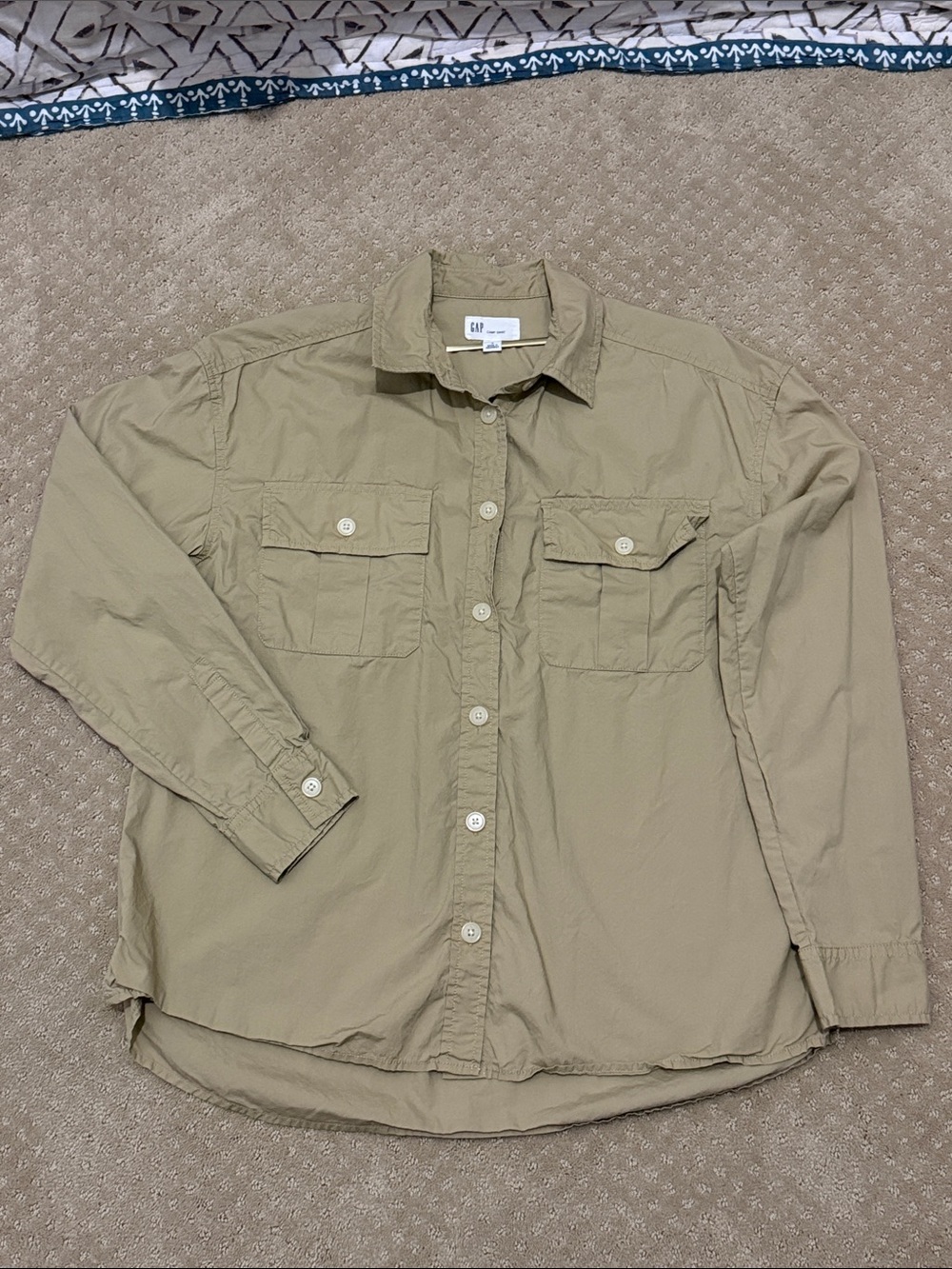 GAP LS Camp Button Up, Khaki, Sz S